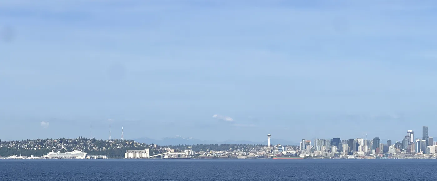 Seattle skyline seen from Puget Sound — departing on an Alaska cruise