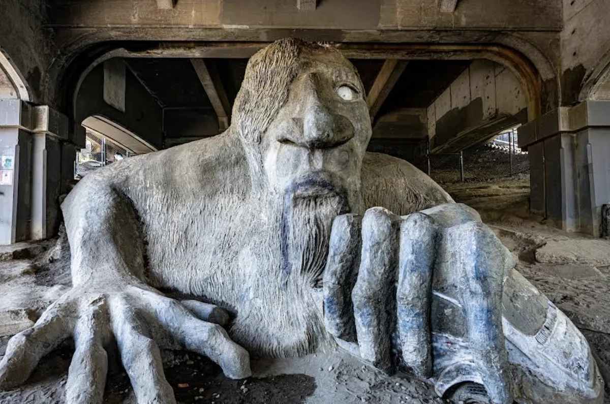 Fremont Troll — concrete sculpture under the Aurora Bridge