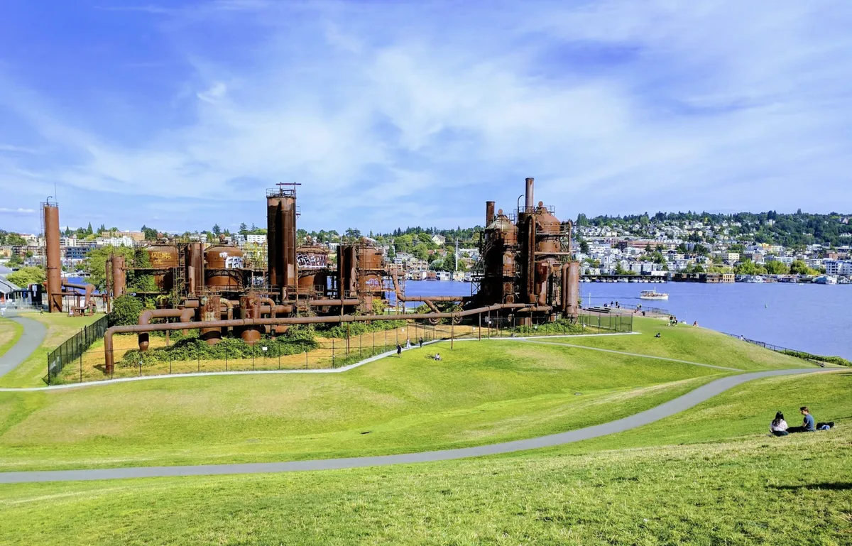 Gas Works Park on Lake Union with Space Needle in background