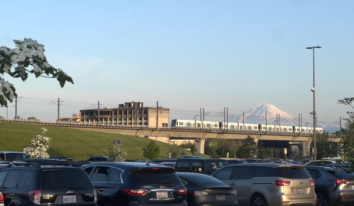 Link Light Rail with Mount Rainier in the background